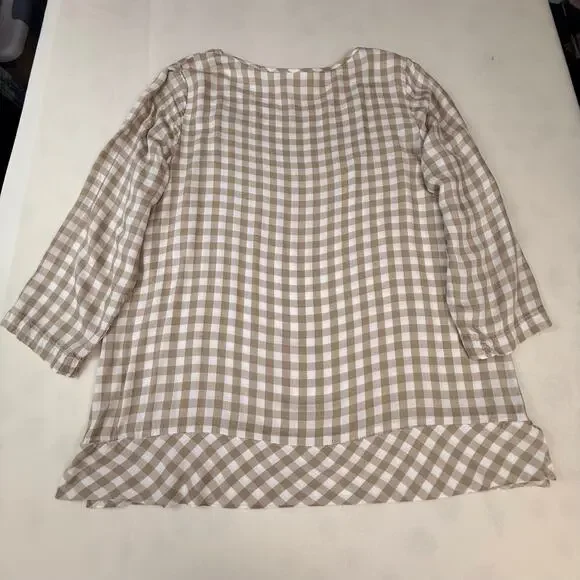 J.Jill tan and white gingham plaid long sleeve popover top - Picture 16 of 16